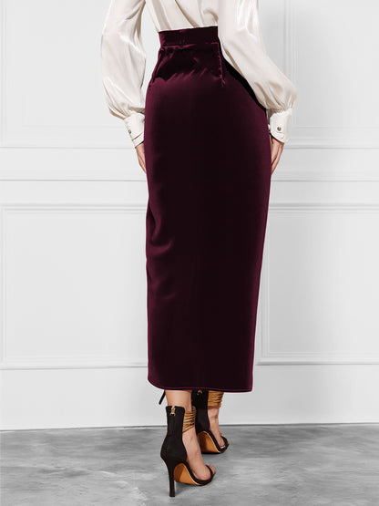Solid Color Twisted Skirt Office Autumn Winter Split Velvet Dress