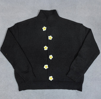 Daisy Wool-Blend High Neck Sweater Crochet Buttons | winter layering turtleneck sweater | Crew Neck Jumper