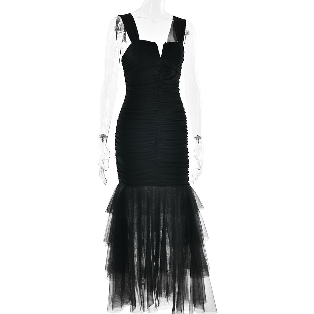 Ruched Tulle & Lace Bodycon Maxi Dress - Tiered Ruffle Mermaid Dress - Wedding Cocktail & evening dress.