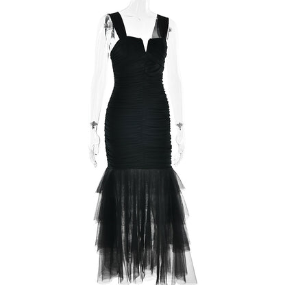 Ruched Tulle & Lace Bodycon Maxi Dress - Tiered Ruffle Mermaid Dress - Wedding Cocktail & evening dress.