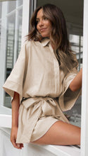 Load image into Gallery viewer, Summer Polo Collar Mid Sleeve Waist Lace up Loose Romper