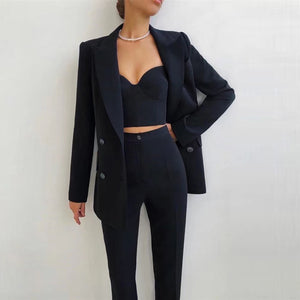 High Quality Casual Office Internet Celebrity Business Women Blazer Suit Set Three Piece Suit