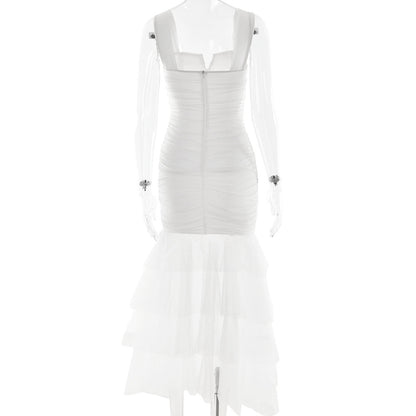 Ruched Tulle & Lace Bodycon Maxi Dress - Tiered Ruffle Mermaid Dress - Wedding Cocktail & evening dress.