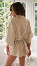 Load image into Gallery viewer, Summer Polo Collar Mid Sleeve Waist Lace up Loose Romper