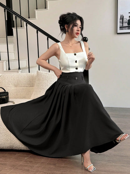 Office High End Design Black Skirt Belly Covering A line Summer Small High End Exquisite Skirt