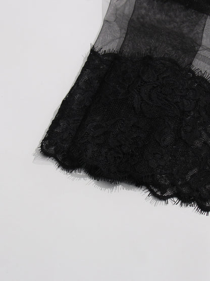 Summer Sexy Spicy Girl Retro Lace Stitching Tube Top Waist Slimming Niche Dress Women