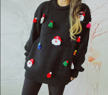 Load image into Gallery viewer, Christmas Crew neck Sweater, Womens Ugly Christmas Sweater, Black Womens jumper, Christmas sweatshirt, Cute xmas outfits, Holiday sweater, cute casual christmas outfits, Womens crew neck sweater with santa.