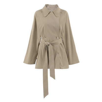 The Beige Belted Women's Short Trench Coat – Double Breasted quite luxury trench coat Business Casual