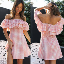Load image into Gallery viewer, Women Clothing New Plaid off-Shoulder Ruffled Collar Show Fashion Dress
