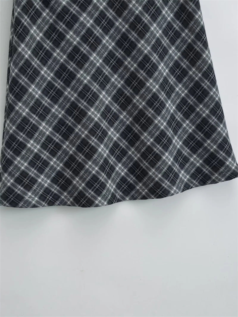 Marloe Plaid Midi Skirt – midi skirt with belt | A-line fall plaid skirt | Office skirt women