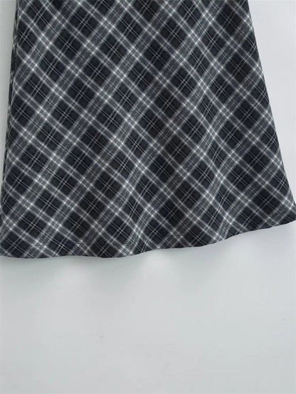 Marloe Plaid Midi Skirt – midi skirt with belt | A-line fall plaid skirt | Office skirt women