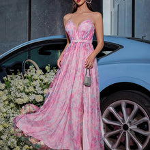 Load image into Gallery viewer, Floral Laceup Maxi Dress, Floral Corset Dress, Flowy Maxi Dress, Pink floral Dress, Corset Dress, Corset dress maxi, Summer floral maxi dress, Wedding guest dress, corset wedding dress, mesh maxi dress, Floral Dresses for women, Long floral Dress, Mesh Dress, Gown Dress, Evening Dresses, Tulle Dress, Sparkly maxi dress