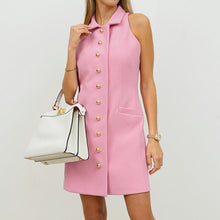 Load image into Gallery viewer, Summer All Match Office Sleeveless Collared Slim Fit Slimming Solid Color Classic Faux Pocket Dress Short for Women