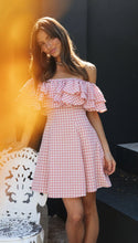 Load image into Gallery viewer, Women Clothing New Plaid off-Shoulder Ruffled Collar Show Fashion Dress