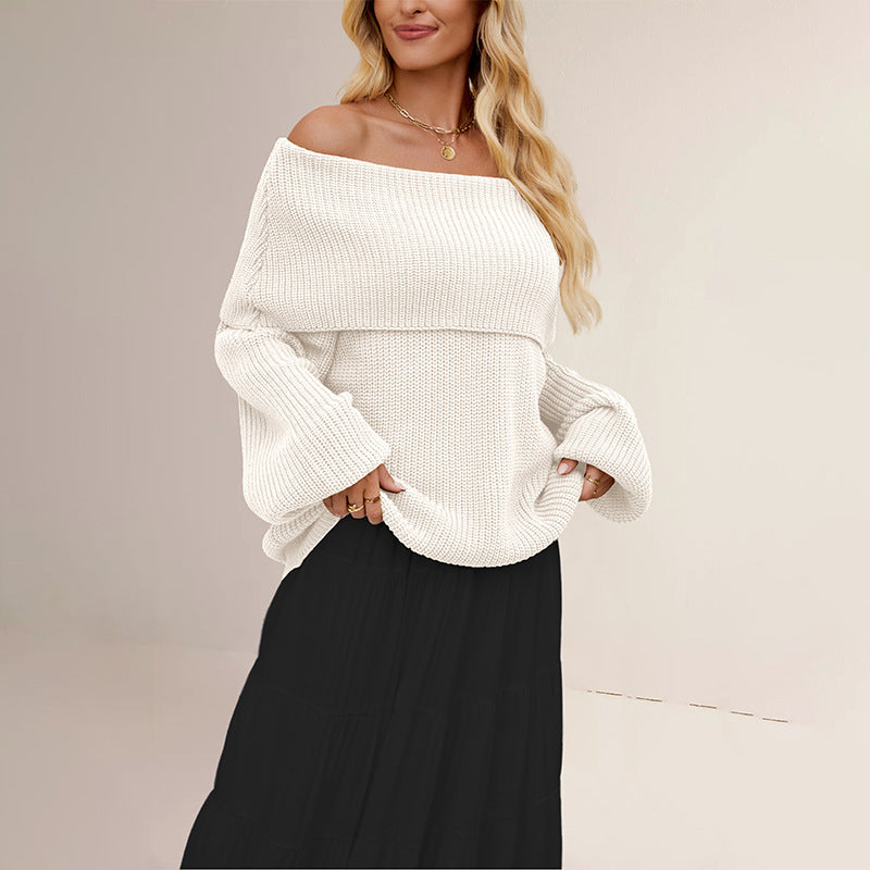 Autumn Winter Women Clothing Loose Sweater off Neck Pullover Sweater