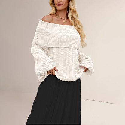 Autumn Winter Women Clothing Loose Sweater off Neck Pullover Sweater