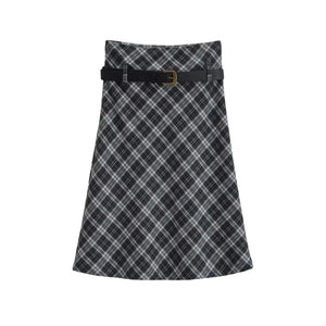 Marloe Plaid Midi Skirt – midi skirt with belt | A-line fall plaid skirt | Office skirt women