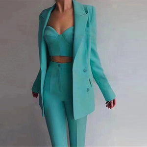High Quality Casual Office Internet Celebrity Business Women Blazer Suit Set Three Piece Suit