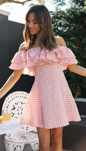 Load image into Gallery viewer, Women Clothing New Plaid off-Shoulder Ruffled Collar Show Fashion Dress