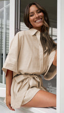 Load image into Gallery viewer, Summer Polo Collar Mid Sleeve Waist Lace up Loose Romper