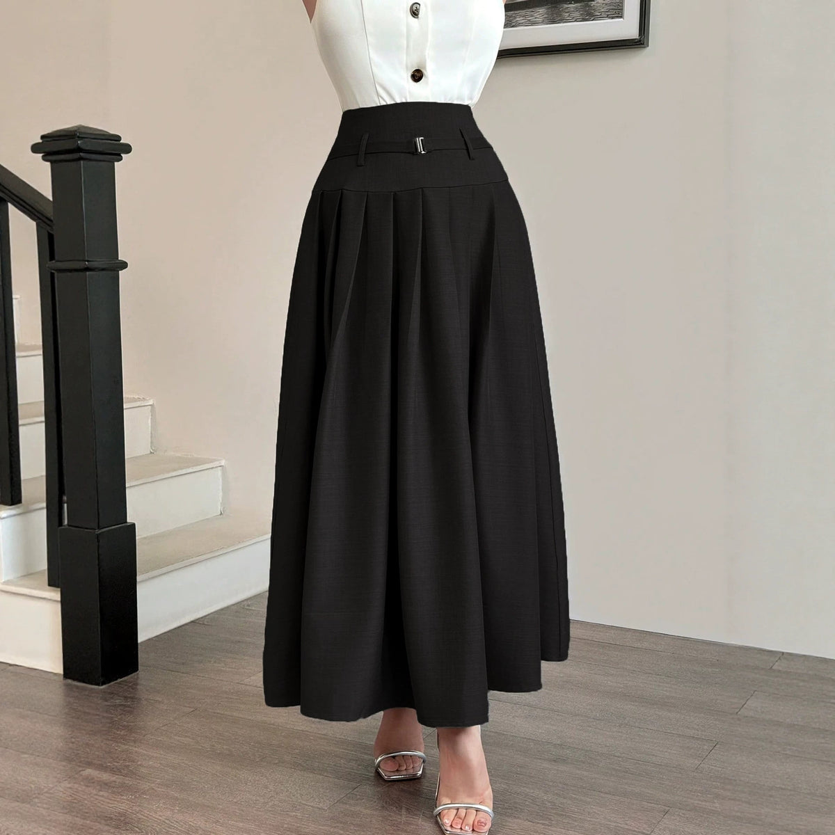 Office High End Design Black Skirt Belly Covering A line Summer Small High End Exquisite Skirt