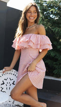 Load image into Gallery viewer, Women Clothing New Plaid off-Shoulder Ruffled Collar Show Fashion Dress