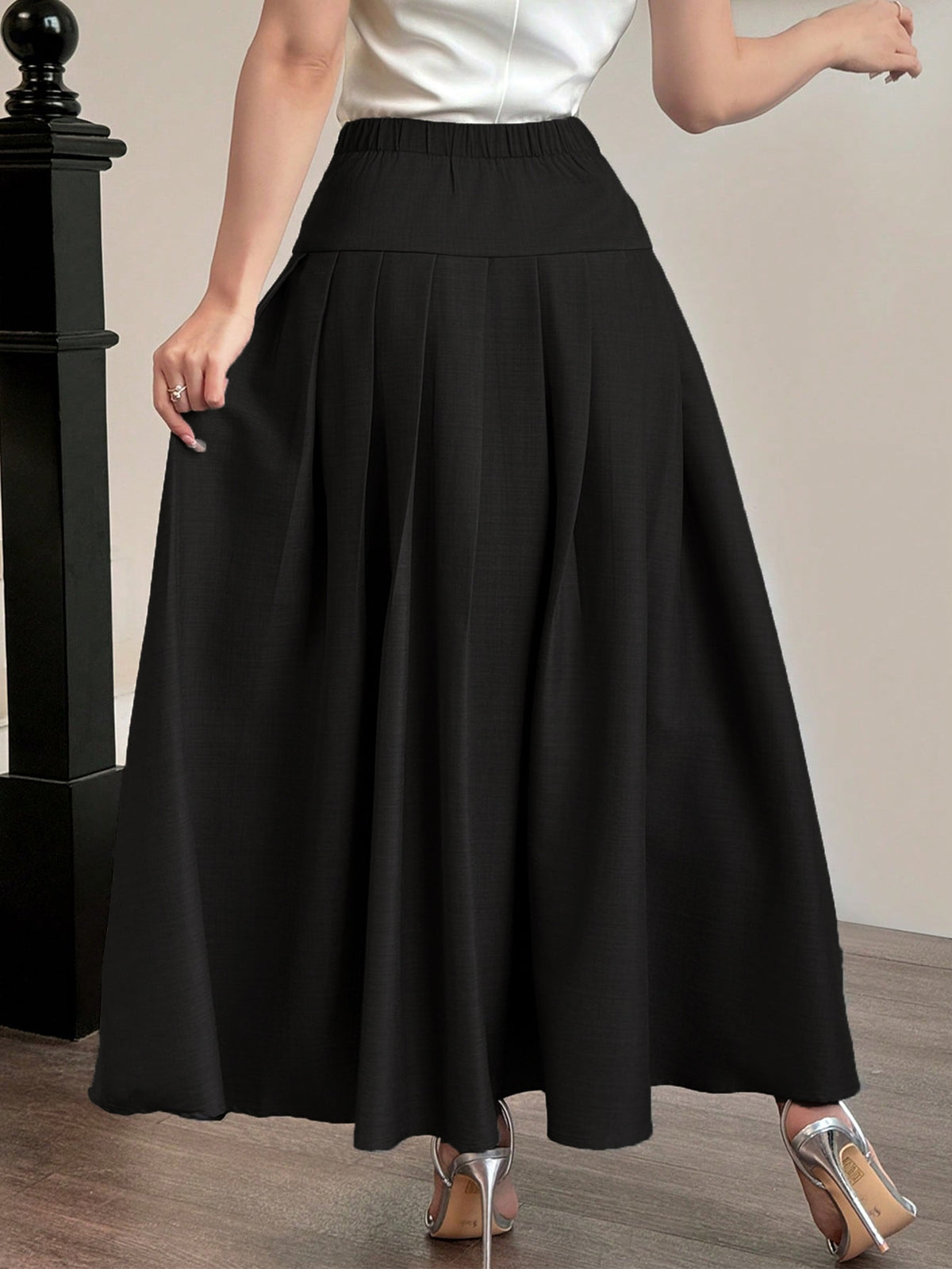 Office High End Design Black Skirt Belly Covering A line Summer Small High End Exquisite Skirt