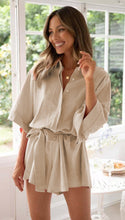 Load image into Gallery viewer, Summer Polo Collar Mid Sleeve Waist Lace up Loose Romper