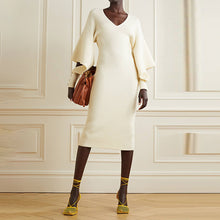 Load image into Gallery viewer, cream sweater dress, Sweater Dress, knit bodycon sweater dress, Bodycon Dress, Long sweater dress, Bodycon Sweater Dress, midi sweater dress, midi knit dress, long knit dress, Jumper Dress, Cute warm fall outfits, Long sleeve knit dress, christmas sweater dress, winter sweater dress, Long sleeves sweater dress.
