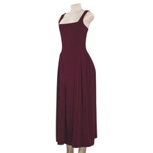 Load image into Gallery viewer, Wine Twirl Corset fit Midi Dress | Fit and Flare Dress | Corset top Dress | Pleated Midi Dress