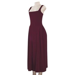 Wine Twirl Corset fit Midi Dress | Fit and Flare Dress | Corset top Dress | Pleated Midi Dress