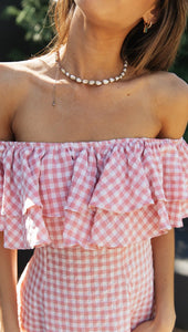 Women Clothing New Plaid off-Shoulder Ruffled Collar Show Fashion Dress