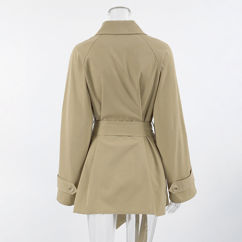 The Beige Belted Women's Short Trench Coat – Double Breasted quite luxury trench coat Business Casual