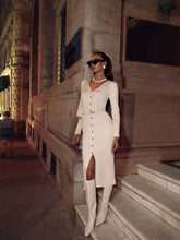 Load image into Gallery viewer, Autumn Winter Long Sleeve Knitted Dress Button Split Russia Hip Wrapped Sweater Cardigan Dress No Belt