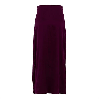 Women Clothing Wine Red Long Skirt Spring Autumn Simple Temperamental All Match High Waist Satin Hip Skirt