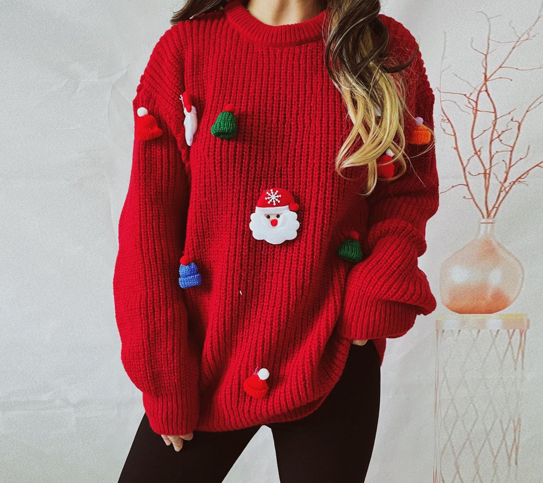 Christmas Crew neck Sweater, Womens Ugly Christmas Sweater, Womens crew neck sweater with santa,  classy crew neck sweater for women, classy ugly christmas sweater.