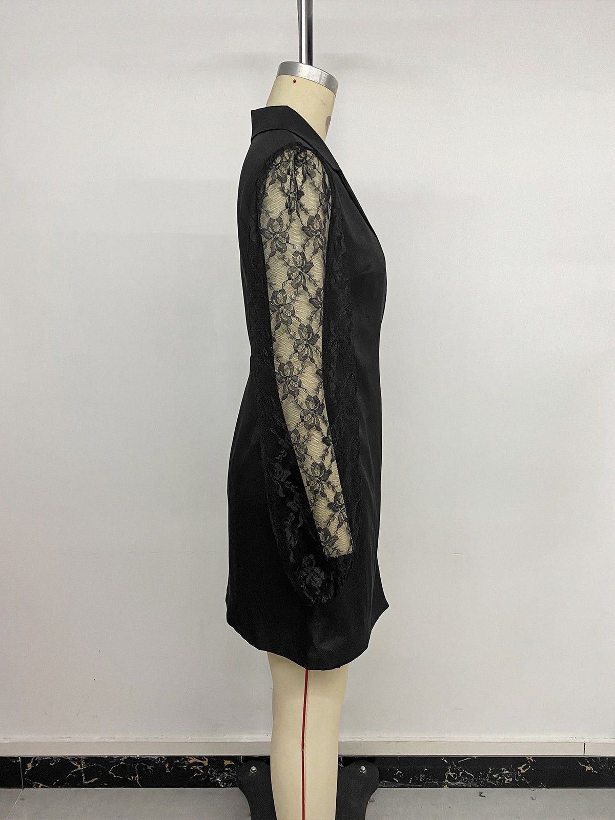 Pure Elegant Black Lace Stitching Blazers Dress