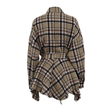 Load image into Gallery viewer, Spring Autumn Street Retro Women Clothing Set of Long Sleeved Plaid Shirt Irregular Asymmetric Skirt Loose Outfit