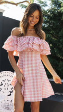 Load image into Gallery viewer, Women Clothing New Plaid off-Shoulder Ruffled Collar Show Fashion Dress