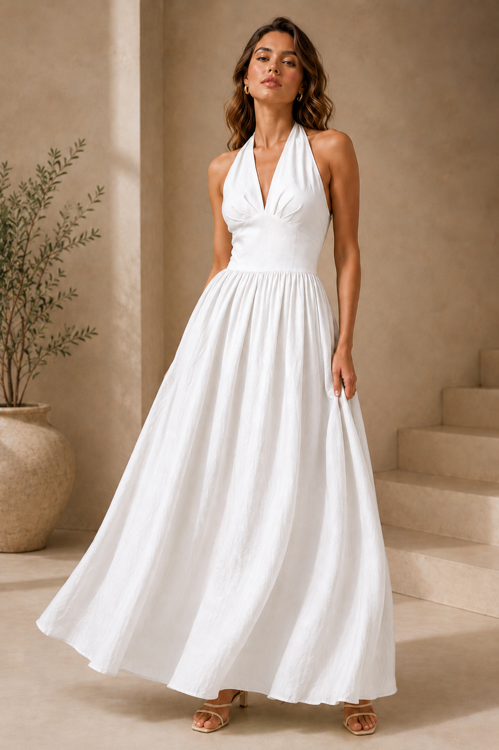 maxi dress for hot weather Alexendra Summer Open Back Halter ZNU Women's Plus Size Category:Women's comfortable style Flowy skirt Size:32W32L