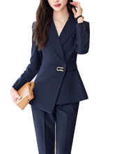 Load image into Gallery viewer, Fancy Pantsuit, Dressy Pantsuit, Women Formal wear, womens pantsuit, womens formal pant suits, ladies trouser suit, ladies pant suits, pant suits for women, womens formal wear, women suit set, womens office wear, blue pantsuit, blazer and pant set.