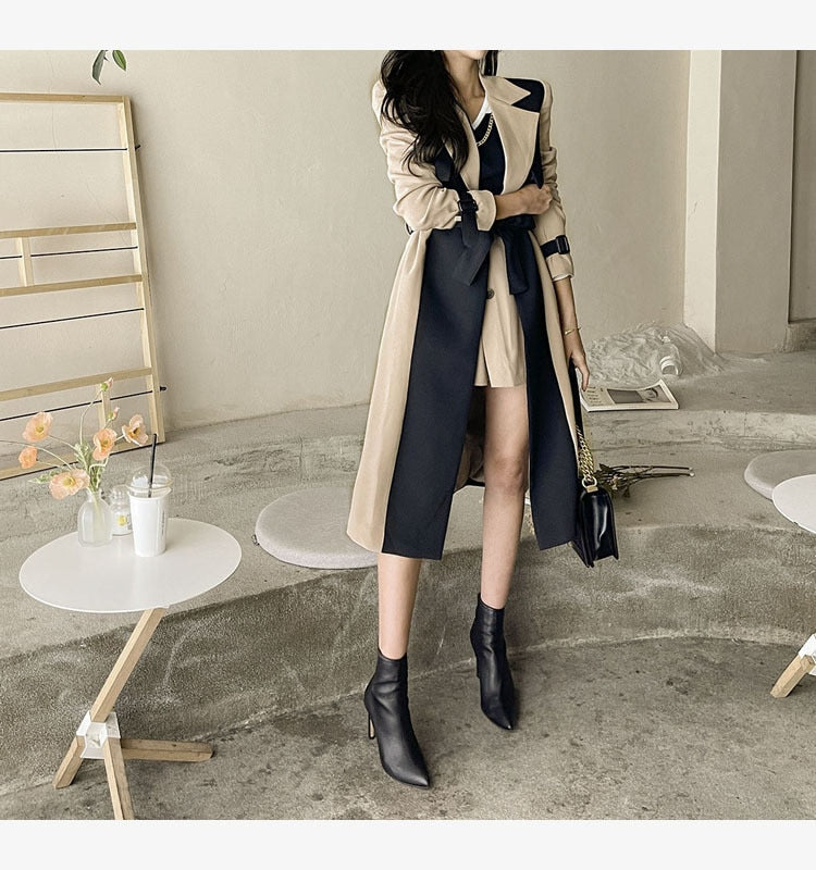 winter Chills Fall Season Haute Womens Long Trench coat | Wrap winter coat | Womens winter coat Beige-Black / S winter Chills Fall Season Haute Womens Long Trench coat | Wrap winter coat | Womens winter coat Beige-Black / S