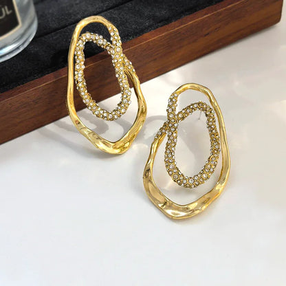 Sculpt Gold & Silver Double-Oval Drop Earrings | Statement Jewelry | Crystal Sculpt diamond hoop Earrings for Women