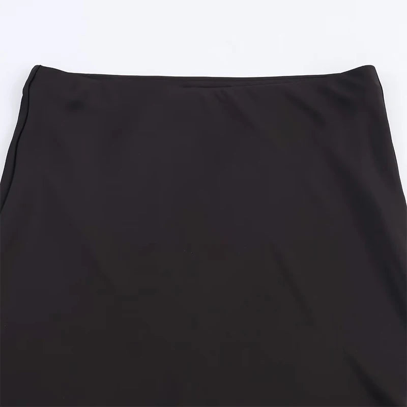 Athea satin midi skirt with lace trim |  Bias cut high waisted satin skirt for date night or chic business casual look