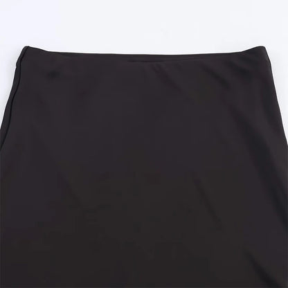 Athea satin midi skirt with lace trim |  Bias cut high waisted satin skirt for date night or chic business casual look