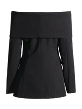 Load image into Gallery viewer, Fancy Pantsuit, women&#39;s blazer, modern blazer, Dressy Pantsuit, Women&#39;s suit Jacket, Off the shoulder blazer, Womens office wear, formal pantsuit party wear, Womens off shoulder jacket, Stylish office wear, Women Formal wear, women outerwear, Womens Winter coats &amp; jackets, womens pantsuit, Blazer Jacket, Black suit jacket womens, weddin guest outfit, graduation outfit.