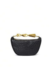 Load image into Gallery viewer, Serena Sculpted Handle Woven Straw Bucket Bag – Terracotta Shoulder Bag, Raffia Tote | Half moon straw sling bag