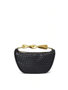Serena Sculpted Handle Woven Straw Bucket Bag – Terracotta Shoulder Bag, Raffia Tote | Half moon straw sling bag