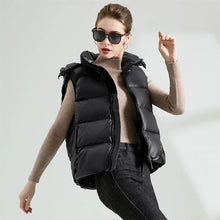 Load image into Gallery viewer, hooded puffer jacket women, women&#39;s down coats and jackets, short hooded parka jacket, Women outerwear,  Winter Coats &amp; Jackets, women&#39;s winter coats &amp; jackets, quilted puffer jacket, short hooded jacket, women&#39;s outer wear, women&#39;s winter wear, black puffer jacket, black quilted parka jacket.