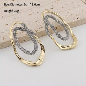 Sculpt Gold & Silver Double-Oval Drop Earrings | Statement Jewelry | Crystal Sculpt diamond hoop Earrings for Women